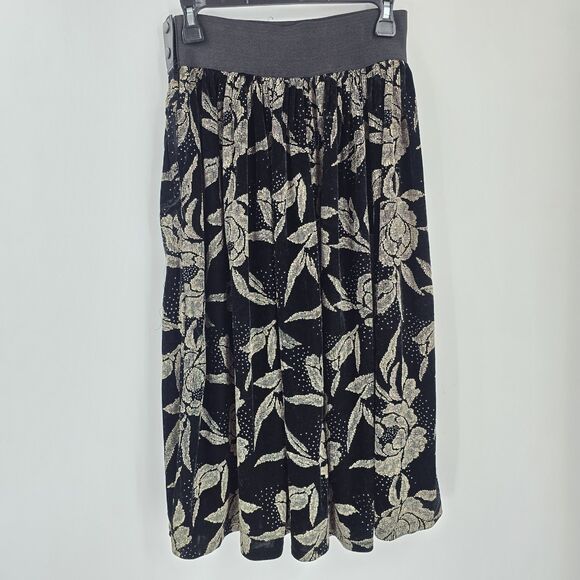 Victorian Maxi Skirt Vtg Renaissance High Waist Velvet Floral Corset Goth Witch - Picture 2 of 4